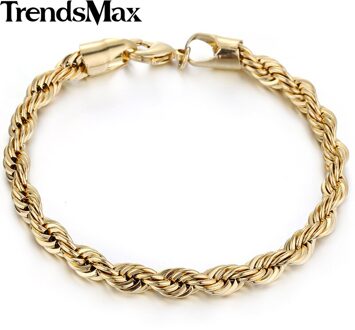 Trendsmax Touw Link Armband Mannen Vrouwen Gold Filled Armband Sieraden 4mm 19.5cm GB216
