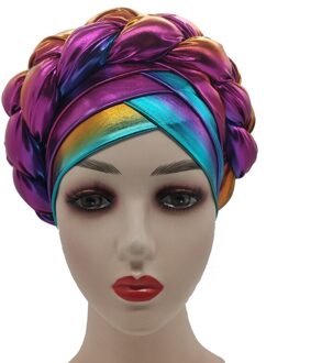 Trendy Gitter Braid Tulband Caps Voor Vrouwen Afrikaanse Auto Gele Headties Vrouwelijke Hoofd Wraps Moslim Hijab Bonnet Beanie 11