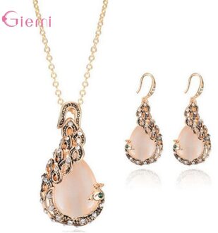 Trendy Luxe Pauw/Pauwin Hanger Ketting Oorbellen 925 Sterling Zilver Bruin Kleur Zirconia Jewlery Sets Voor Verkoop