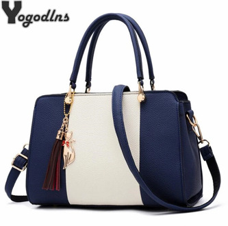 Trendy Patchwork Color Shoulder Bag for Women Middle Totes Purse Office Lady Crossbody Bags handing tassel ornament Handbags