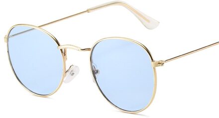Trendy Ronde Frame Dames Zonnebril Brillen Kleurrijke Reflecterende Glazen Spiegel Shades Voor Vrouwen blauw