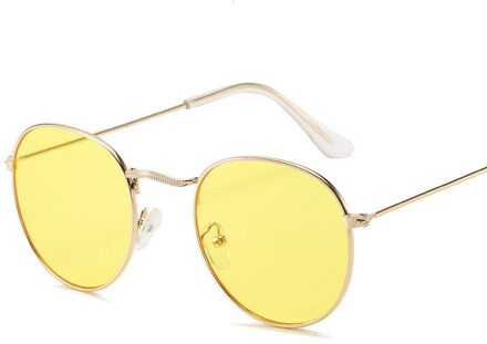 Trendy Ronde Frame Dames Zonnebril Brillen Kleurrijke Reflecterende Glazen Spiegel Shades Voor Vrouwen geel