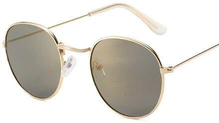 Trendy Ronde Frame Dames Zonnebril Brillen Kleurrijke Reflecterende Glazen Spiegel Shades Voor Vrouwen gole groen