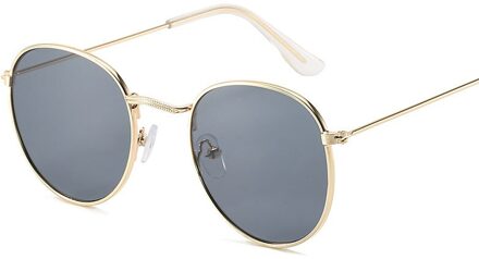 Trendy Ronde Frame Dames Zonnebril Brillen Kleurrijke Reflecterende Glazen Spiegel Shades Voor Vrouwen goud grijs