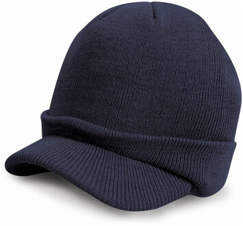 Trendy warme wintermuts met visor klep in het donkerblauw voor volwassenen - Damesmutsen / herenmutsen - 100% polyacryl