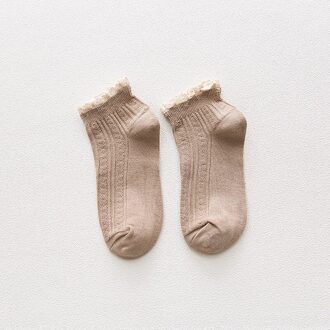 Trendy Zoete Stijl Kant Vrouwen Zachte Gezellige Sokken Harajuku Dames Meisjes Pure Candy Kleur Katoen Casual Korte Sokjes slang khaki
