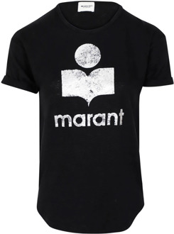 Trendy Zwart Shirt met Metallic Logo Isabel Marant Étoile , Black , Dames