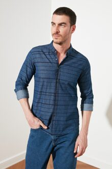 Trendyol Mannelijke Denim Shirt TMNSS21GO0243 marine blauw / M