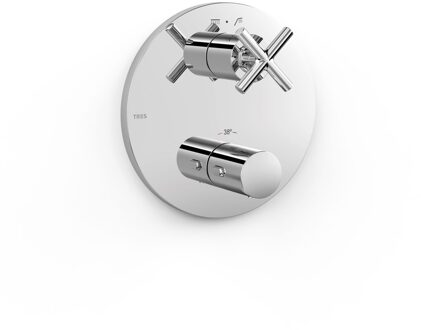 Tres Afbouwdeel Tres Mont Blanc Douche Thermostaat 2-Weg Kruisgreep Chroom Tres