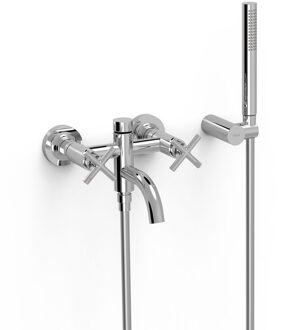 Tres Bad- en Douchemengkraan Tres Mont Blanc 2-Kruisgreep met Staafhanddouche Chroom