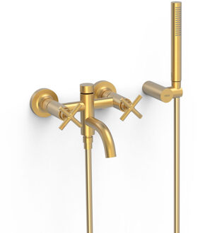 Tres Bad- en Douchemengkraan Tres Mont Blanc 2-Kruisgreep met Staafhanddouche Mat Goud