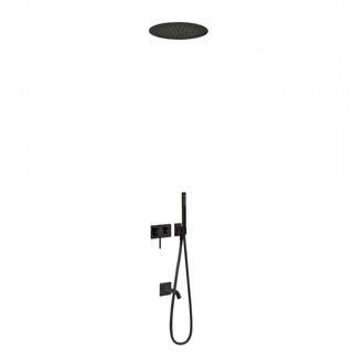 Tres Bad Regendouche Inbouw Tres 3V Mengkraan met Handdouche Rond Plafond Mat Zwart