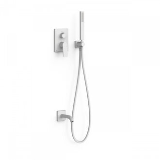 Tres Badkraan Inbouw Tres Project met Staafhanddouche, Wanduitloop en Mengkraan Rapid Box Mat Wit Mat wit