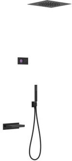 Tres Badkraanset Tres Shower Technology Inbouw Elektrische Thermostaat met Waterval en Plafond Hoofddouche Handouche Mat Zwart