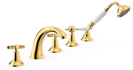 Tres Badrandkraan Tres Clasic Mengkraan Gebogen Incl. Omstelknop en Handdouche Goud