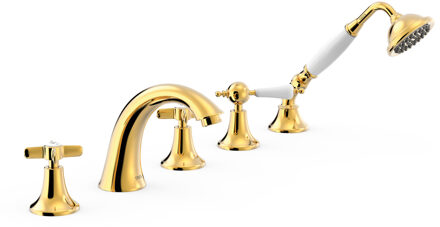 Tres Badrandkraan Tres Clasic Mengkraan Gebogen Incl. Omstelknop en Handdouche Goud
