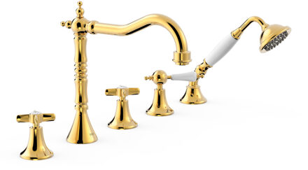 Tres Badrandkraan Tres Clasic Mengkraan Incl. Omstelknop en Handdouche Goud