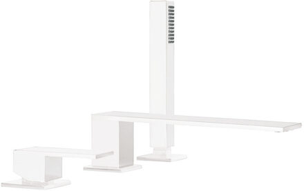 Tres Badrandkraan Tres Cuadro Exclusive met Handdoucheset Lange Rechte Uitloop 22 cm Mat Wit Mat wit