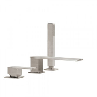 Tres Badrandkraan Tres Cuadro Exclusive met Handdoucheset Rechte Uitloop 18 cm RVS RVS Look