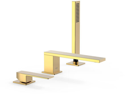 Tres Badrandkraan Tres Slim Exclusive met Handdoucheset Rechte Uitloop 18 cm Goud