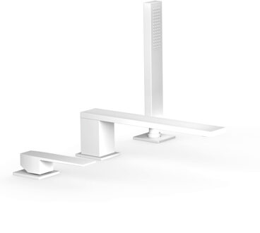 Tres Badrandkraan Tres Slim Exclusive met Handdoucheset Rechte Uitloop 22 cm Mat Wit Mat wit