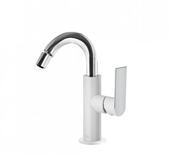 Tres Bidetmengkraan Tres Loft Colors 1-Hendel Bidet Uitloop Gebogen 16,5 cm Rond Wit Chroom