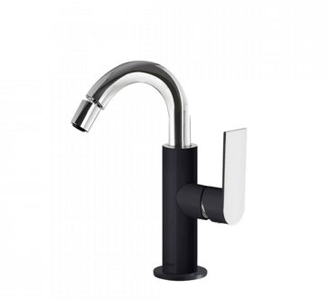 Tres Bidetmengkraan Tres Loft Colors 1-Hendel Bidet Uitloop Gebogen 16,5 cm Rond Zwart Chroom