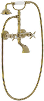 Tres Douchemengkraan Tres Clasic 2 Kruisgreep Incl Handdouche met Steun Verouderd Messing Mat