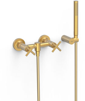 Tres Douchemengkraan Tres Mont Blanc 2-Kruisgreep met Staafhanddouche Mat Goud