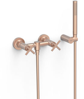 Tres Douchemengkraan Tres Mont Blanc 2-Kruisgreep met Staafhanddouche Mat Roze Goud Rose