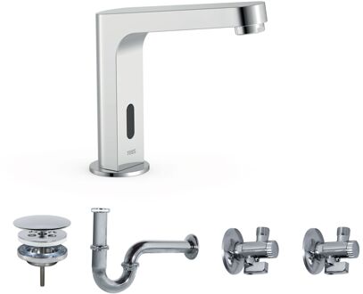 Tres Elektronische Fonteinkraanset Tres Tempo Base Hoekige Kraan 2 Uitgangen Chroom