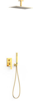 Tres Regendoucheset Inbouw Tres Slim Exclusive Met Plafondarm en Handdoucheset met Staafhanddouche Goud