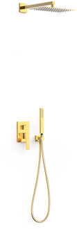 Tres Regendoucheset Inbouw Tres Slim Exclusive Met Wandarm en Handdoucheset met Staafhanddouche Goud