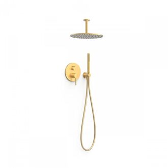 Tres Regendoucheset Inbouw Tres Study Exclusive Rond 30 cm Met Plafondarm en Handdoucheset met Staafhanddouche Rapid Box Mat Goud