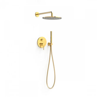 Tres Regendoucheset Inbouw Tres Study Exclusive Rond 30 cm Met Wandarm en Handdoucheset met Staafhanddouche Rapid Box Goud