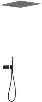 Tres Regendoucheset Tres 3V 3-Weg Mengkraan Met waterval Plafond Douchekop Handdouche Mat Zwart