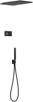 Tres Regendoucheset Tres Shower Technology Inbouw Elektrische Thermostaat 3-Weg met Wand Waterval Douchekop 55x28 cm Mat Zwart