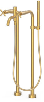Tres Vrijstaande Badmengkraan Tres Mont Blanc 2-Kruisgreep met Staafhanddouche Mat Goud