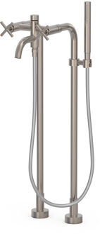 Tres Vrijstaande Badmengkraan Tres Mont Blanc 2-Kruisgreep met Staafhanddouche RVS Look