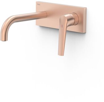 Tres Wastafelkraan Inbouw Tres Fuji 18 cm Met Bedieningsplaat Mat Rose Gold Tres