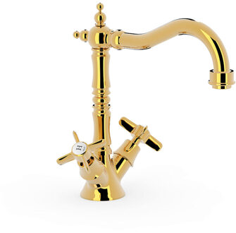 Tres Wastafelkraan Tres Clasic 2 Grepen Hoog Gebogen Goud