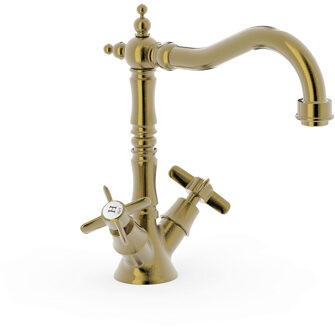 Tres Wastafelkraan Tres Clasic 2 Grepen Hoog Gebogen Verouderd Messing