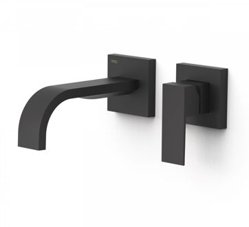 Tres Wastafelmengkraan Inbouw Tres Cuadro Exclusive 2 Delen Gebogen Uitloop en Korte Hendel Mat Zwart