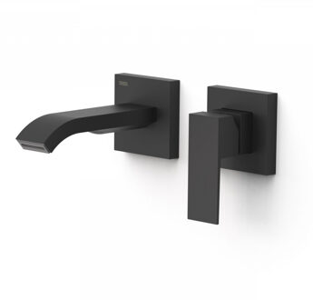 Tres Wastafelmengkraan Inbouw Tres Cuadro Exclusive 2 Delen Korte Licht Gebogen Uitloop en Korte Hendel Mat Zwart