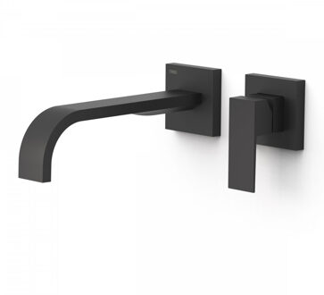 Tres Wastafelmengkraan Inbouw Tres Cuadro Exclusive 2 Delen Lange Gebogen Uitloop en Korte Hendel Mat Zwart