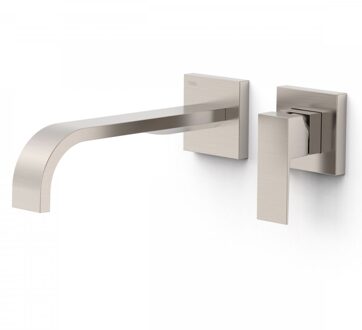 Tres Wastafelmengkraan Inbouw Tres Cuadro Exclusive 2 Delen Lange Gebogen Uitloop en Korte Hendel RVS RVS Look