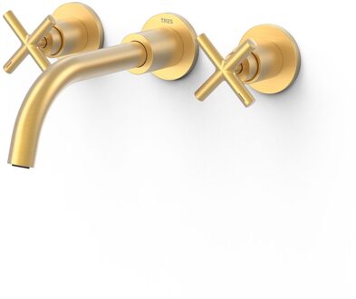 Tres Wastafelmengkraan Inbouw Tres Mont Blanc 3-Gats Lange Uitloop Mat Goud