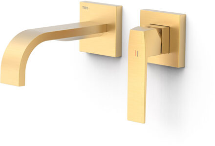 Tres Wastafelmengkraan Inbouw Tres Slim Exclusive 2 Delen Gebogen Uitloop en Lange Hendel Mat Goud