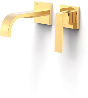 Tres Wastafelmengkraan Inbouw Tres Slim Exclusive 2 Delen Lange Gebogen Uitloop en Hendel Goud