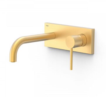 Tres Wastafelmengkraan Inbouw Tres Study Exclusive met Afdekplaat Gebogen Uitloop 18 cm en Hendel Mat Goud
